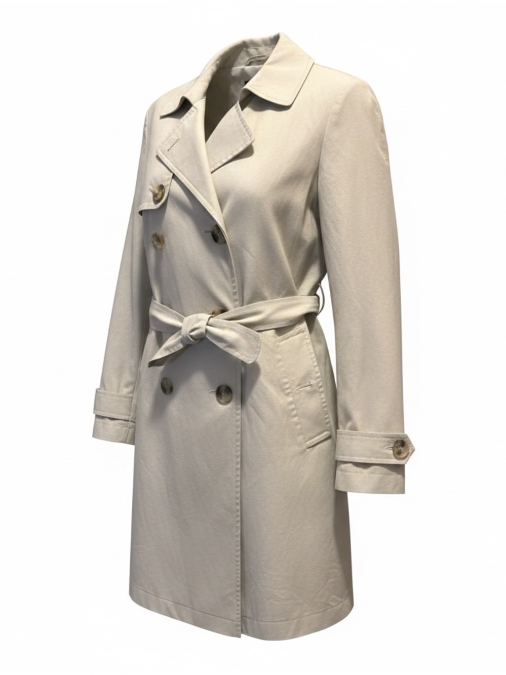Style & Co. Light Beige Double-Breasted Trench Coat with Tie Belt